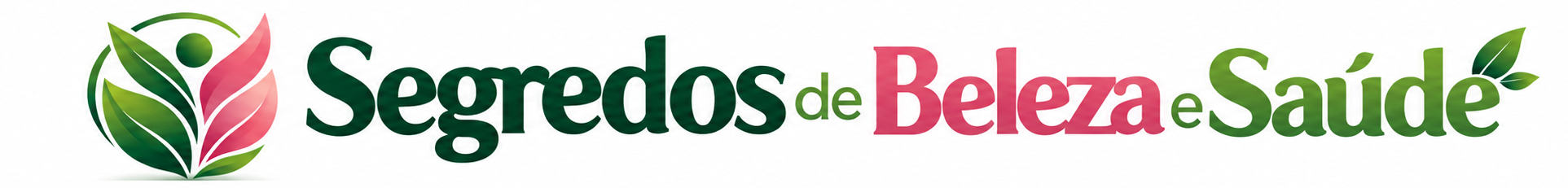Logotipo horizontal do Segredos de Beleza e Saúde em verde e rosa.
