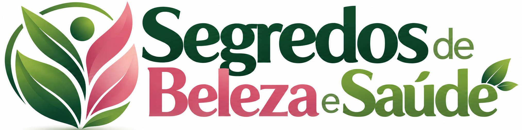 Logo do portal Segredos de Beleza e Saúde com símbolo de folhas verdes e rosa.
